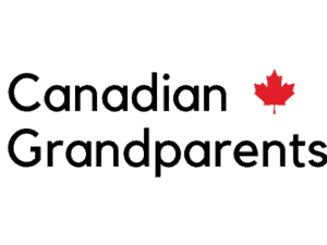 Canadian Grandparents logo with red maple leaf in between words